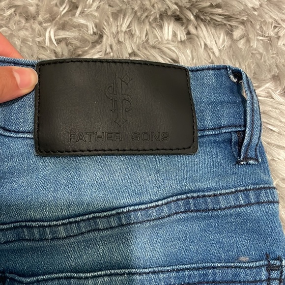 Father sons slim stretch ultra tapered ankle ripped light blue jeans - Picture 4 of 9